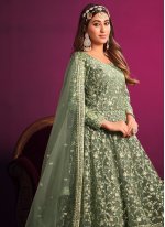 Green Net Embroidered Trendy Anarkali Salwar Kameez for Party Wear