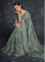Green Organza Embroidered Classic Sari
