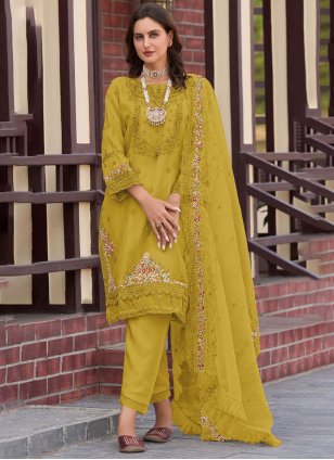 Turquoise Digital Print Pakistani Pant Style Suit - Indian Heavy