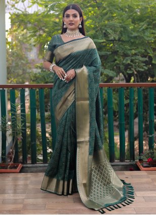 Green Patola Silk Weaving Designer Sari