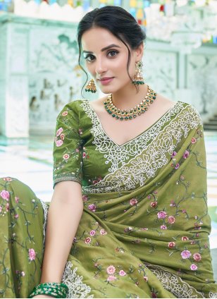 Green Silk Border Designer Saree