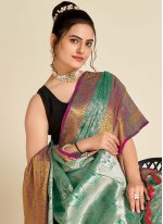 Green Silk Broches Designer Sari