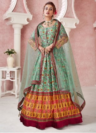 Attractive Pista Green Colored Designer Gown