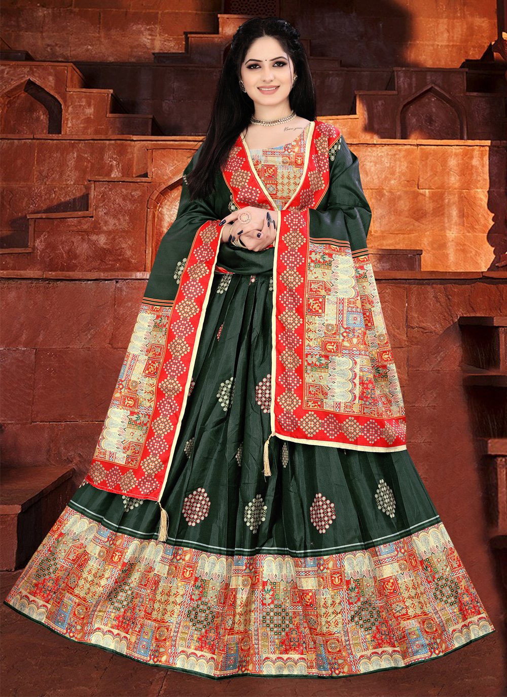 Buy Green Vasansi Silk Printed Lehenga Set Online – Vasansi Jaipur