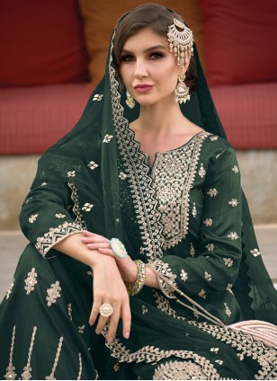 Green Silk Embroidered Pakistani Salwar Suit