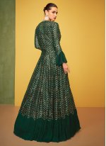 Green Silk Embroidered Readymade Trendy Gown