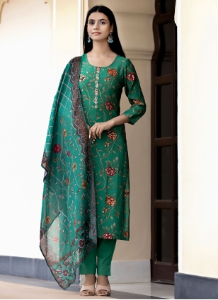 Green Silk Embroidered Salwar suit