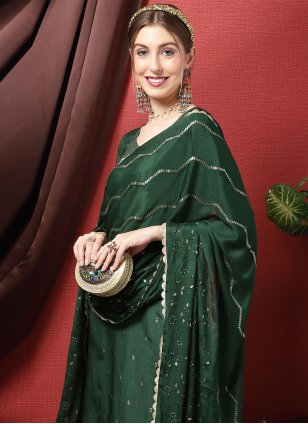 
                            Green Silk Embroidered Straight Salwar Suit