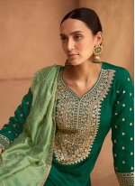 Green Silk Embroidered Straight Cut Salwar Suit
