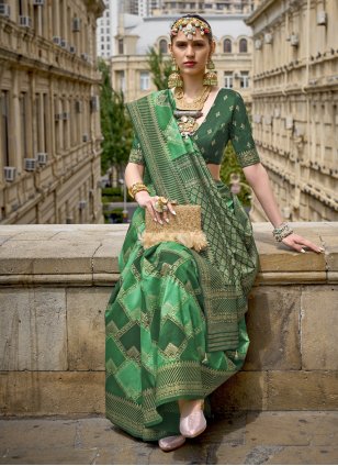 Green Silk Fancy Work Trendy Saree