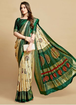 Green Silk Jacquard Contemporary Saree