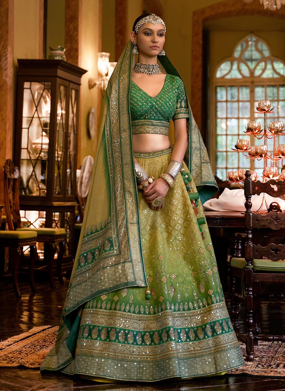 Green Silk Mirror Readymade Ghagra Choli save upto 50%! : 89132