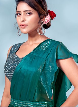 Green Silk Plain Trendy Saree