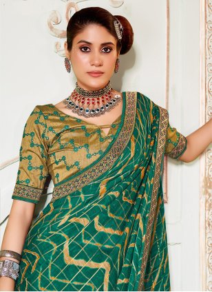 
                            Green Silk Printed Classic Saree