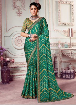 Green Silk Printed Classic Saree