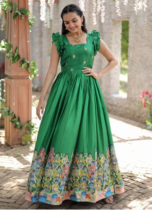 Rani Color Embroidered Readymade Long Anarkali Style Gown With Dupatta
