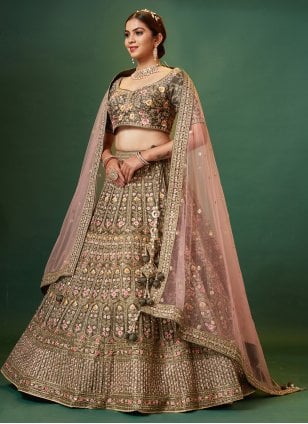 Buy Online Bridal Wear Sky Blue Silk Zari Work Lehenga Choli 142193 Online
