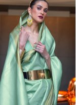 Green Silk Weaving Trendy Party Wear Sari