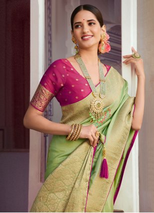 Green Silk Woven Classic Sari