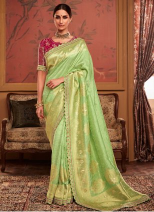 Green Silk Woven Contemporary Saree