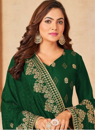 Green Velvet Diamond Straight Salwar Suit