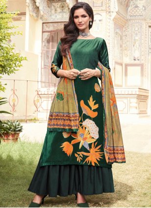 Green Velvet Digital Print Salwar suit