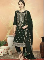 Green Velvet Embroidered Pant Style Suit
