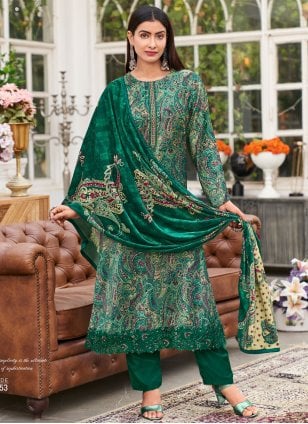 Green Velvet Resham Pakistani Salwar Suit