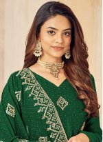 Green Vichitra Silk Embroidered Salwar suit