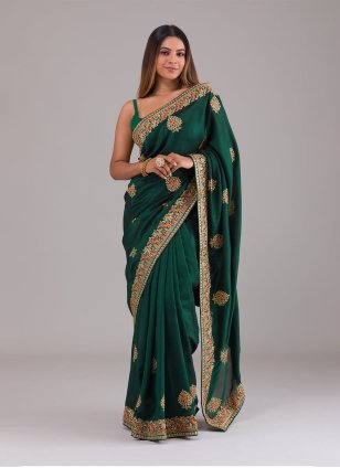 Green Vichitra Silk Thread Designer Sari