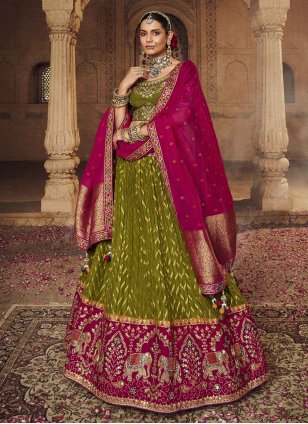 Green Viscose Embroidered Wedding Wear Lehenga Choli