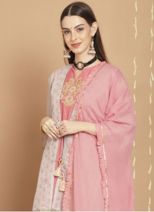Grey and Pink Chanderi Embroidered Trendy Chaniya Choli