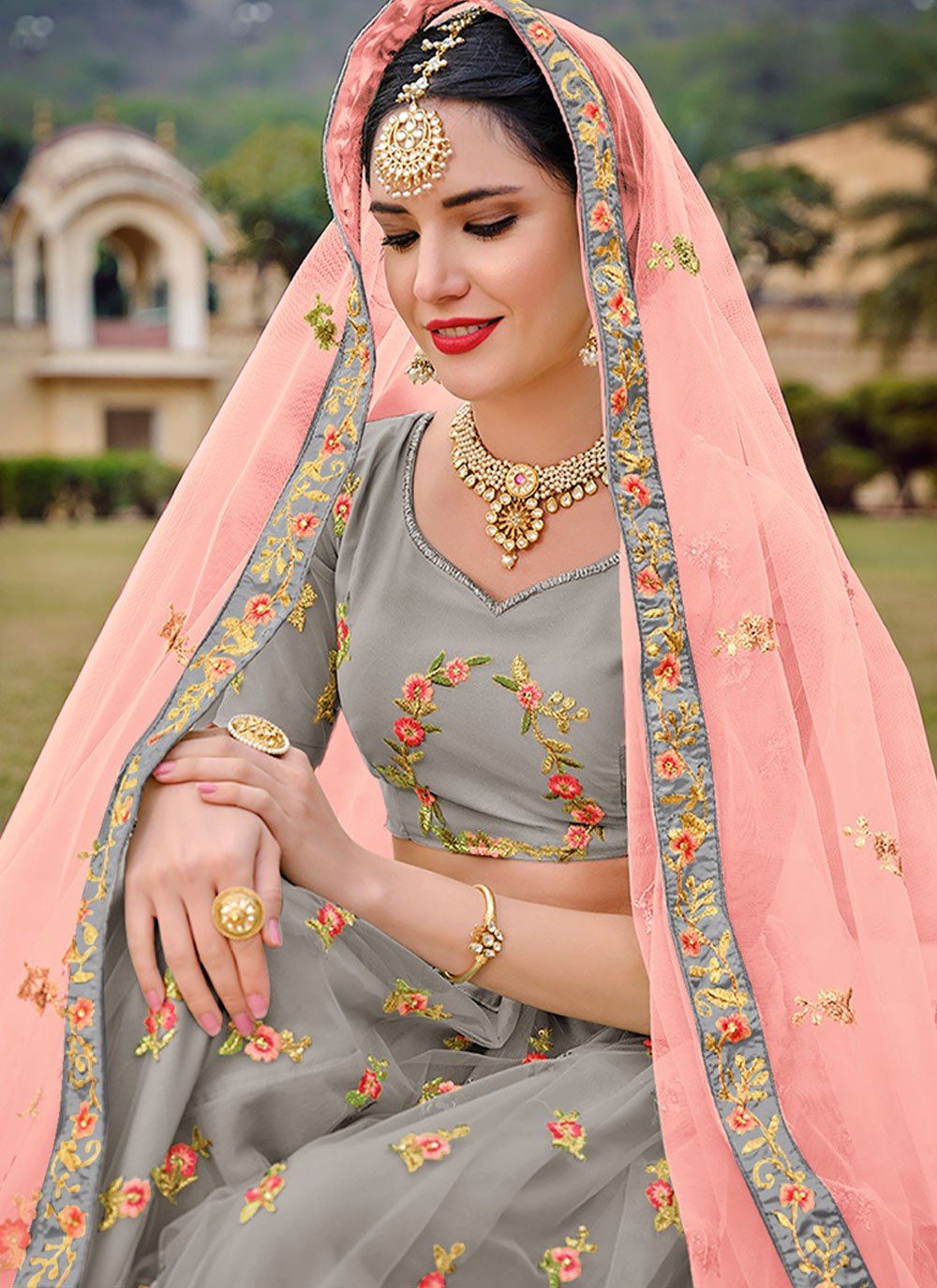 Grey And Pink Embroidered Anarkali Lehenga And Pant Suit | Lehenga style,  Anarkali lehenga, Designer lehenga choli