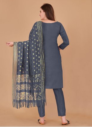 
                            Grey Banarasi Silk Booti Salwar suit