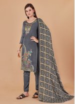 Grey Banarasi Silk Jacquard Trendy Salwar Kameez