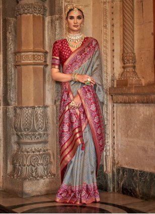 Grey Banarasi Silk Weaving Contemporary Sari