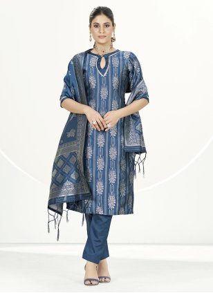 Grey Banarasi Silk Woven Salwar suit