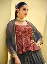 Grey Chinon Embroidered Trendy Ghagra Choli for Wedding
