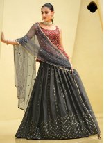 Grey Chinon Embroidered Trendy Ghagra Choli for Wedding