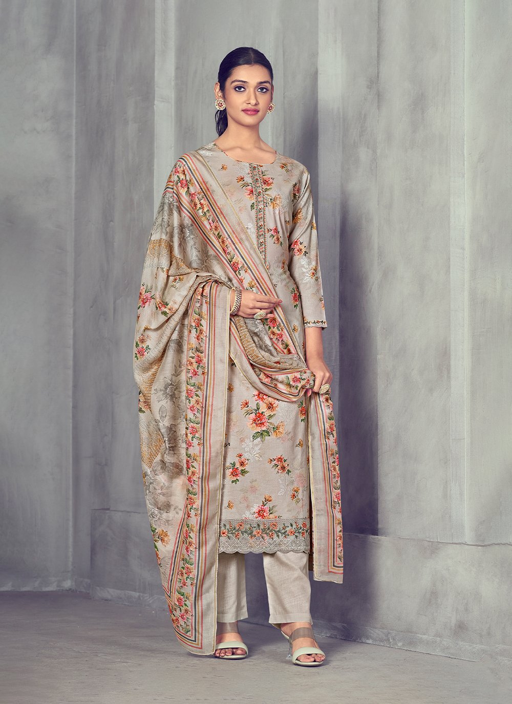 Buy Bitra Unstitched Pakistani Print Cotton Suits with Embroidery Dress  Materials (Orange) at Amazon.in