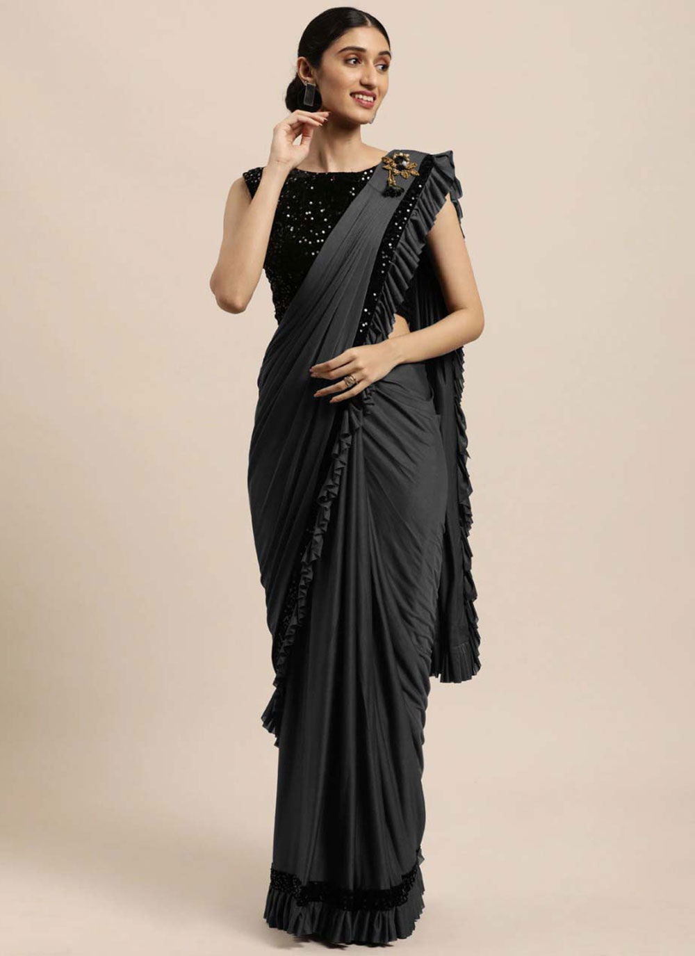 Designer Saree : Dark rama designer georgette party wear ...