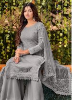 Grey Cotton  Embroidered Palazzo Salwar Suit