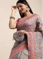 Grey Cotton  Woven Designer Traditional Sari