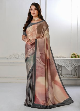 Grey Crepe Digital Print Contemporary Sari