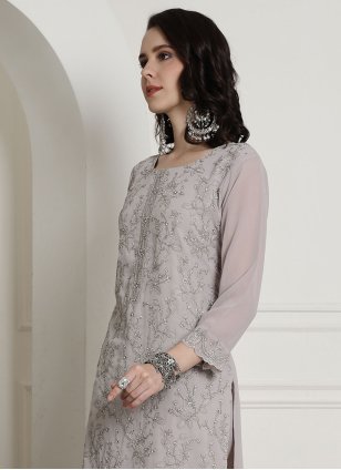 Grey Georgette Embroidered Trendy Salwar Kameez