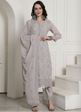 Grey Georgette Embroidered Trendy Salwar Kameez