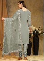 Grey Georgette Embroidered Trendy Salwar Suits