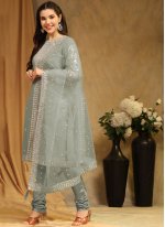 Grey Georgette Embroidered Trendy Salwar Suits