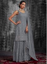 Grey Georgette Mirror Work Designer Salwar suit