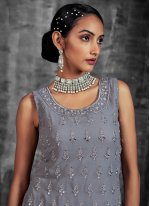 Grey Georgette Mirror Work Trendy Designer Salwar Suits
